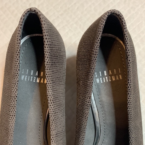 Stuart Weitzman Textured Block Heel Pump, Taupe Brown, Chrome Accents, Size 6.5M - Picture 9 of 14